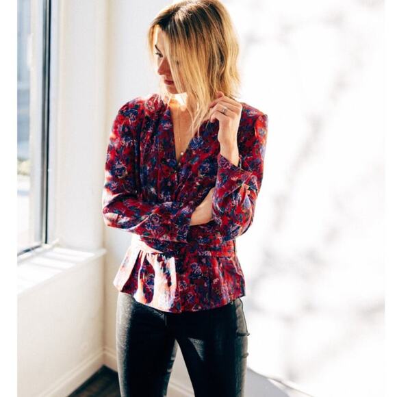 IRO Structured Shoulder V-Neck Hurl Floral Silk Blouse size FR 32 (US XXS) - Picture 9 of 9